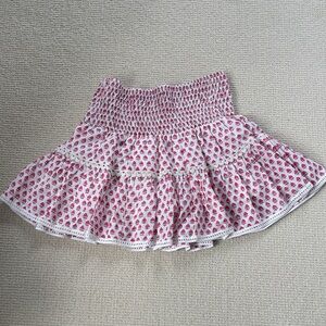 White and Pink Smocked Skater Mini Skirt
